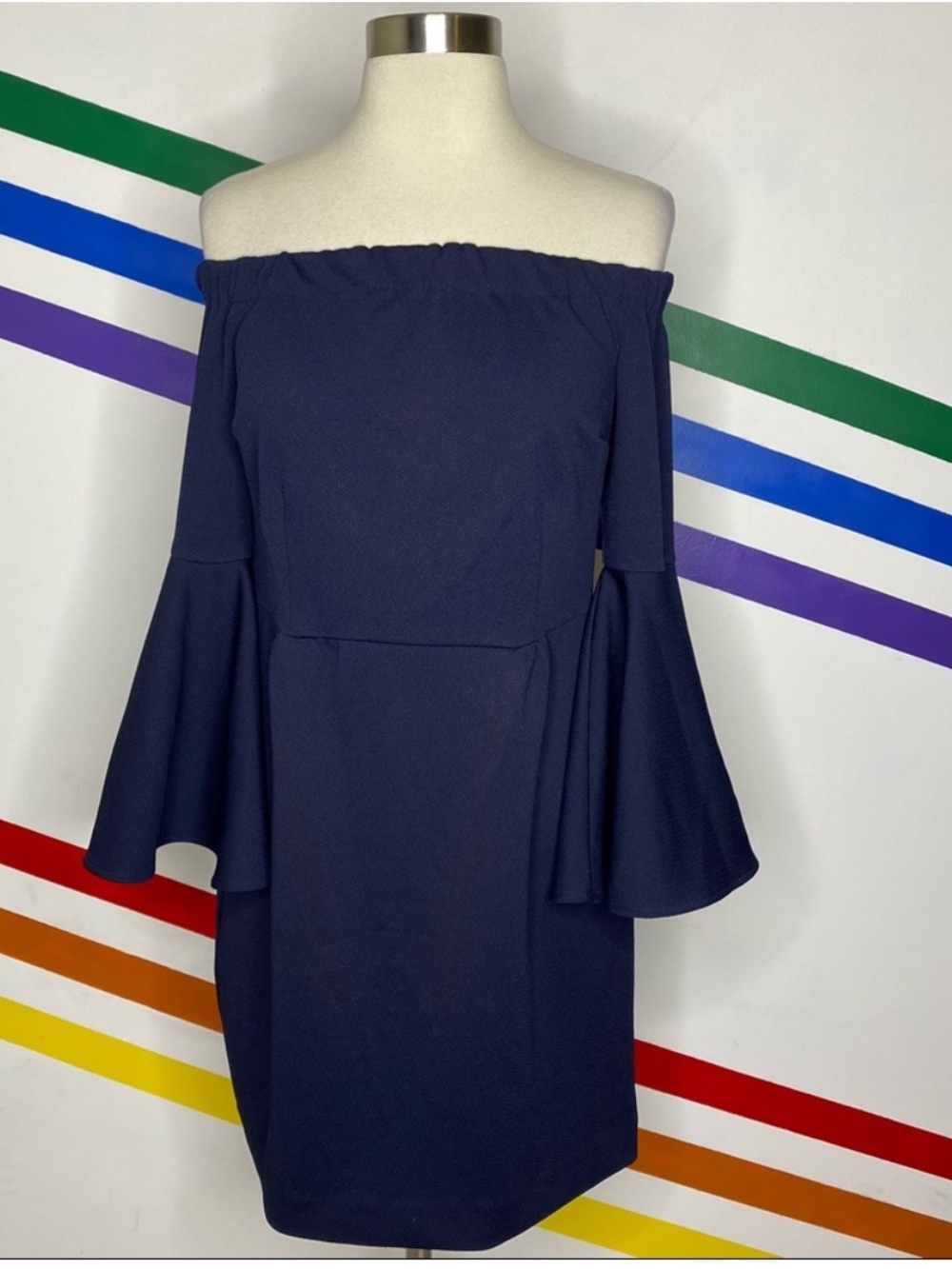 NWT Trina Turk Navy Off Shoulder Bell Sleeve Dress Size 2 Anthropologie